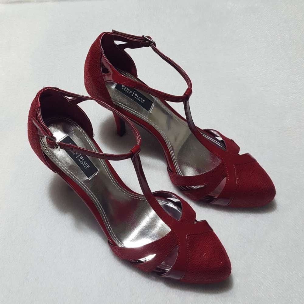 White House Black Market "Avery" textured t-strap platform pumps